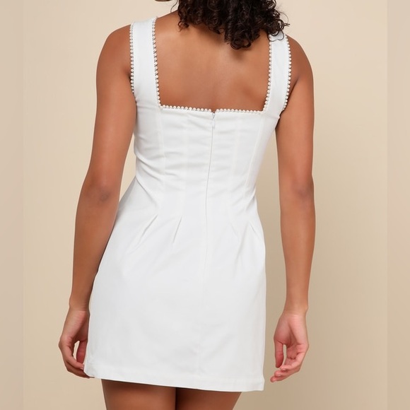 NWOT Pure Hearted White Pearl Square Neck Sleeveless Mini Dress Size M - Picture 2 of 12